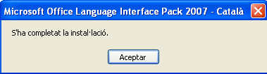 Final instal·lació paquet de llengua Office 2007