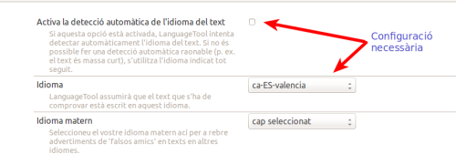 Preferències del LanguageToolFX