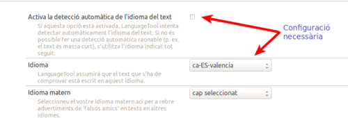 Preferrències del LanguageToolFX